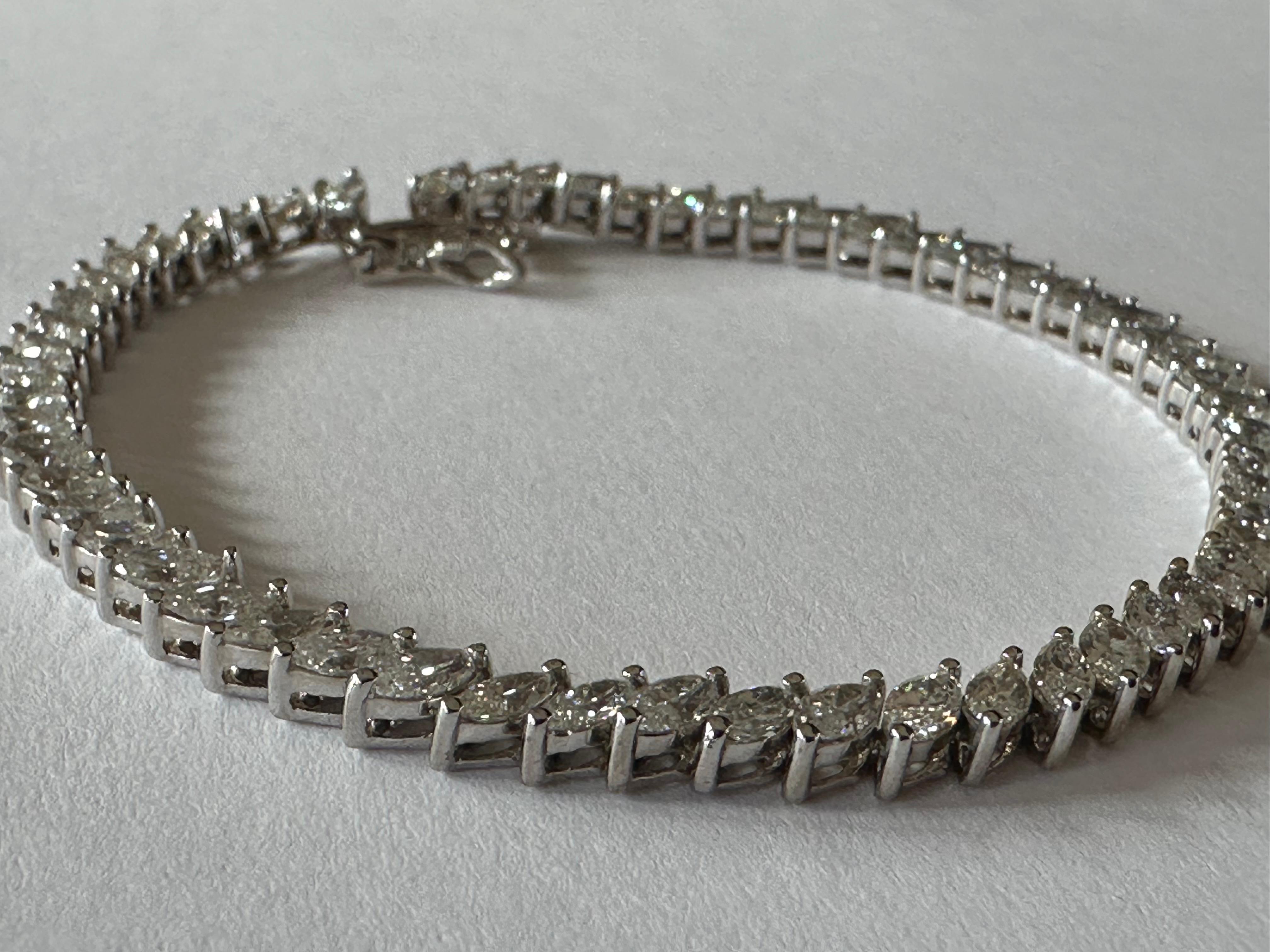 7.18 Carat Marquise-Cut Diamond Tennis Bracelet  In New Condition For Sale In Denver, CO