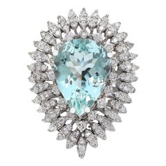 Aquamarine Diamond Ring In 14 Karat Solid White Gold
