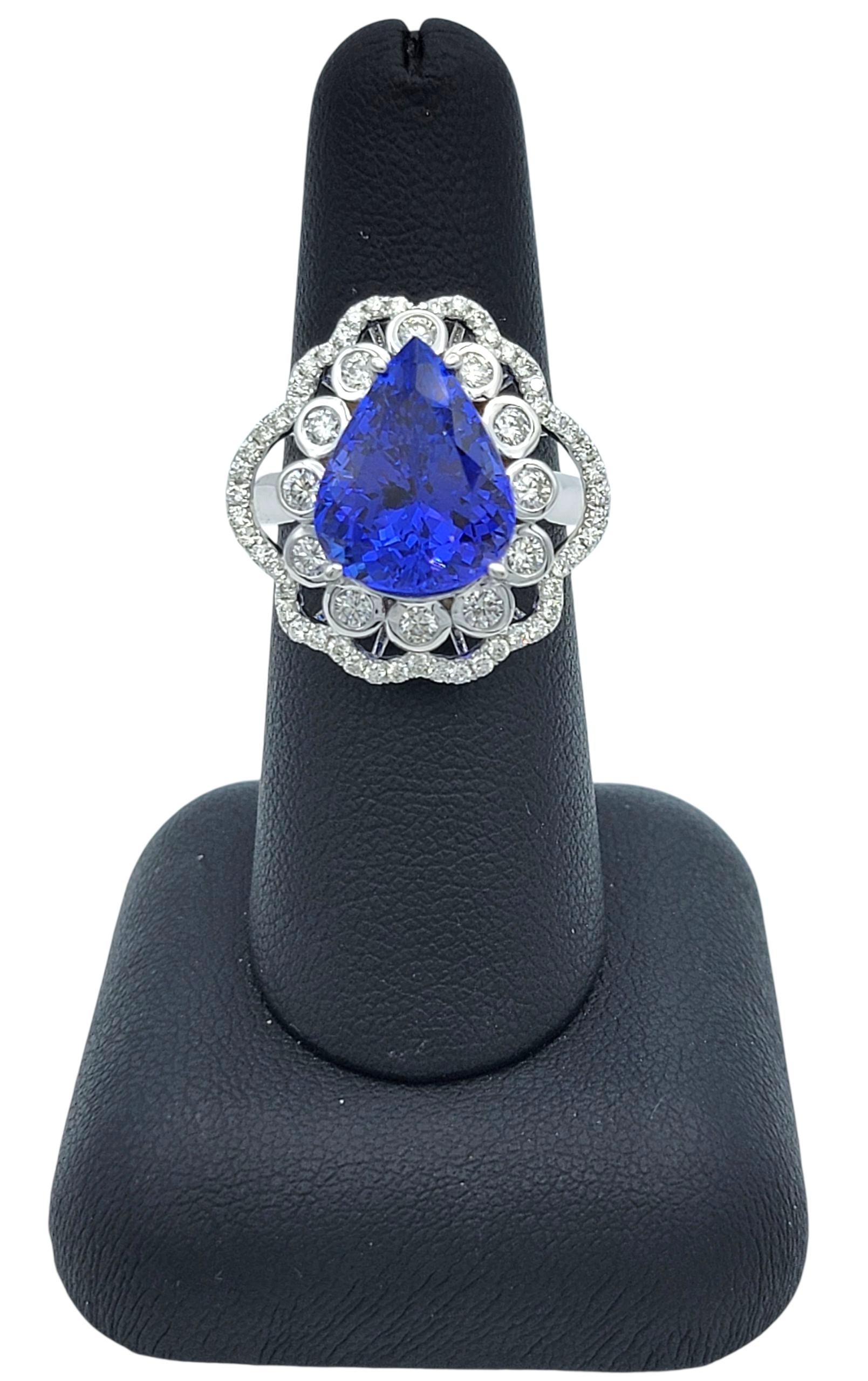 Anello Cocktail con tanzanite taglio pera da 7,18 carati e diamanti in oro bianco 14 carati in vendita 5