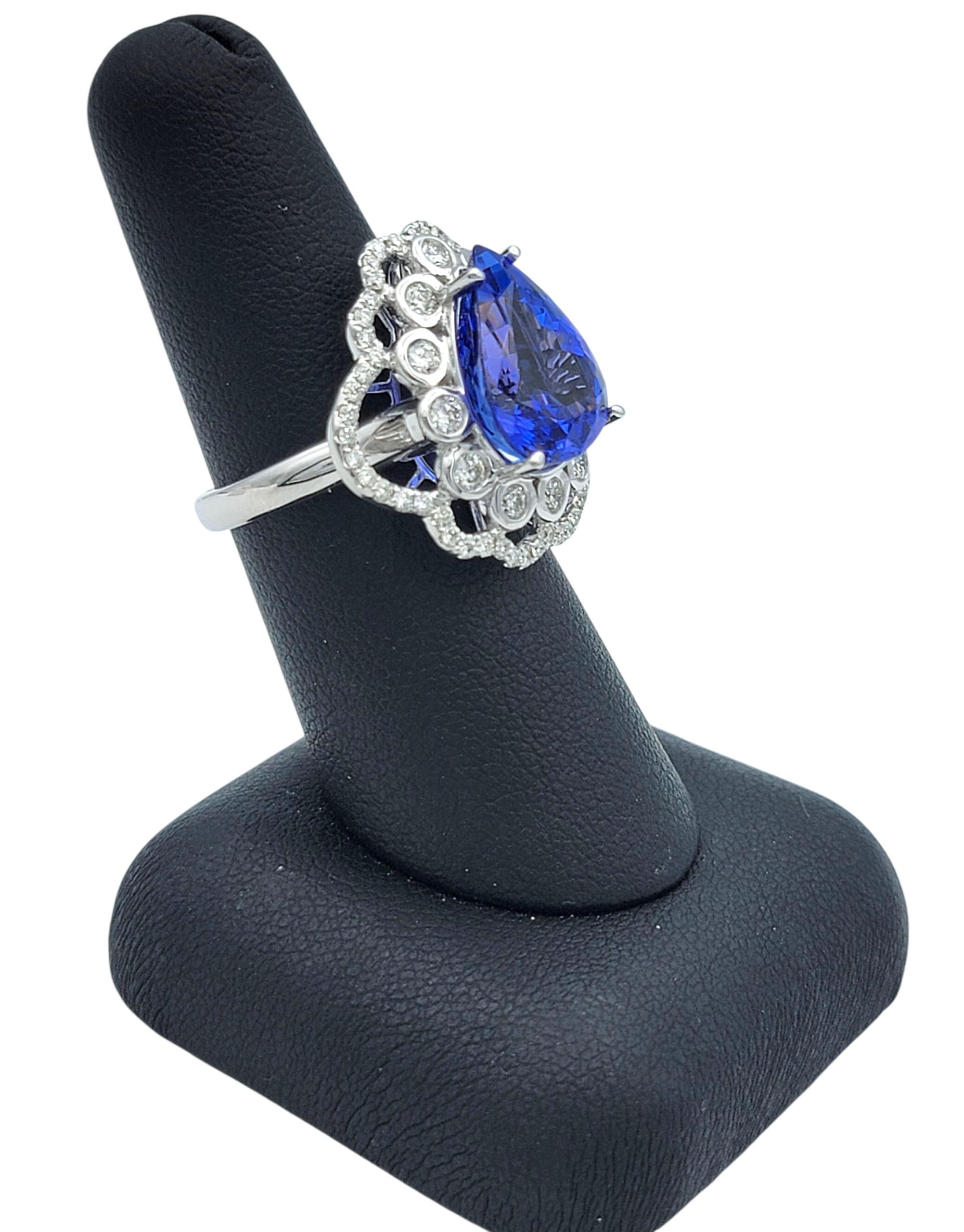 Anello Cocktail con tanzanite taglio pera da 7,18 carati e diamanti in oro bianco 14 carati in vendita 6