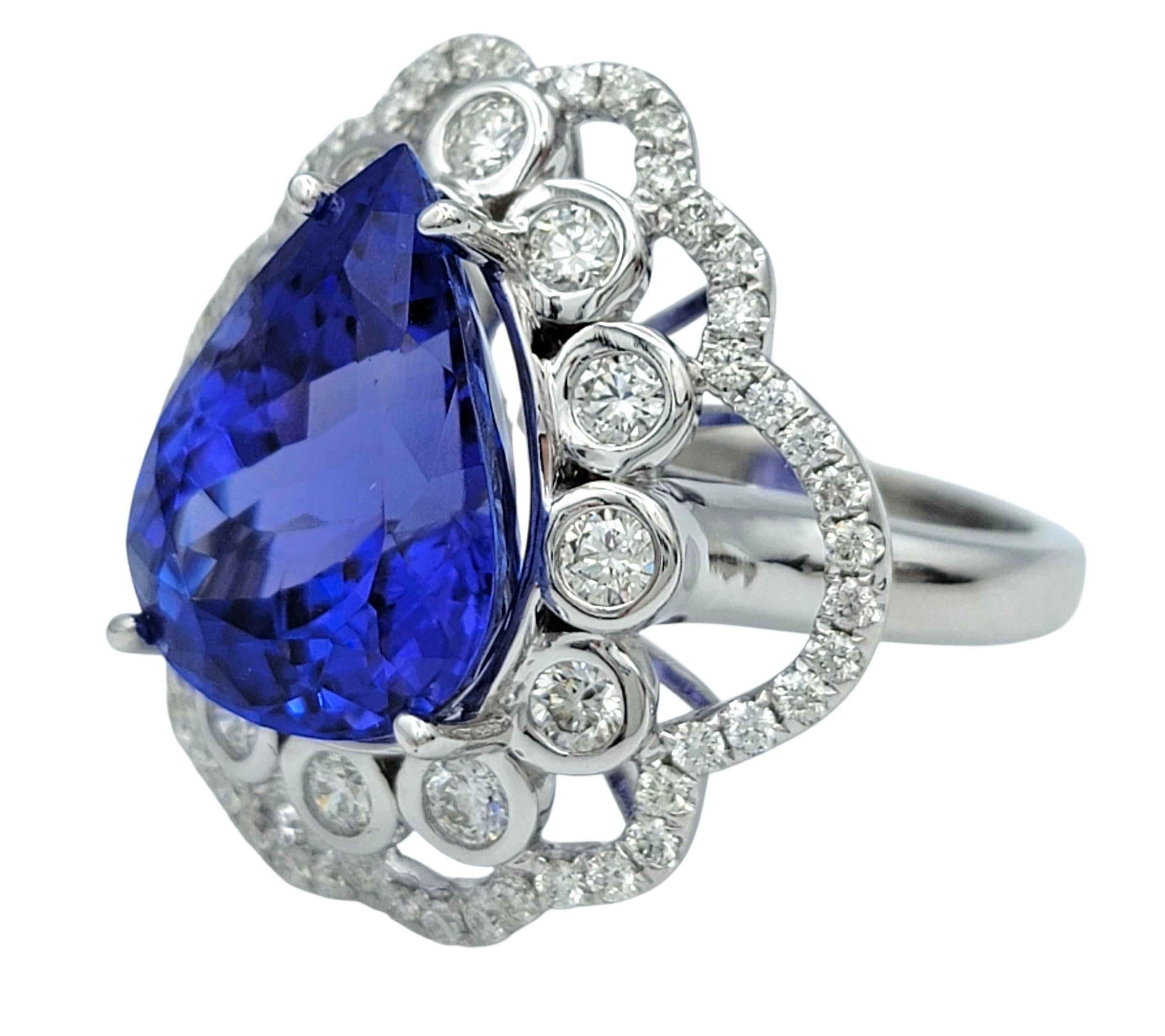 Anello Cocktail con tanzanite taglio pera da 7,18 carati e diamanti in oro bianco 14 carati In condizioni buone in vendita a Scottsdale, AZ