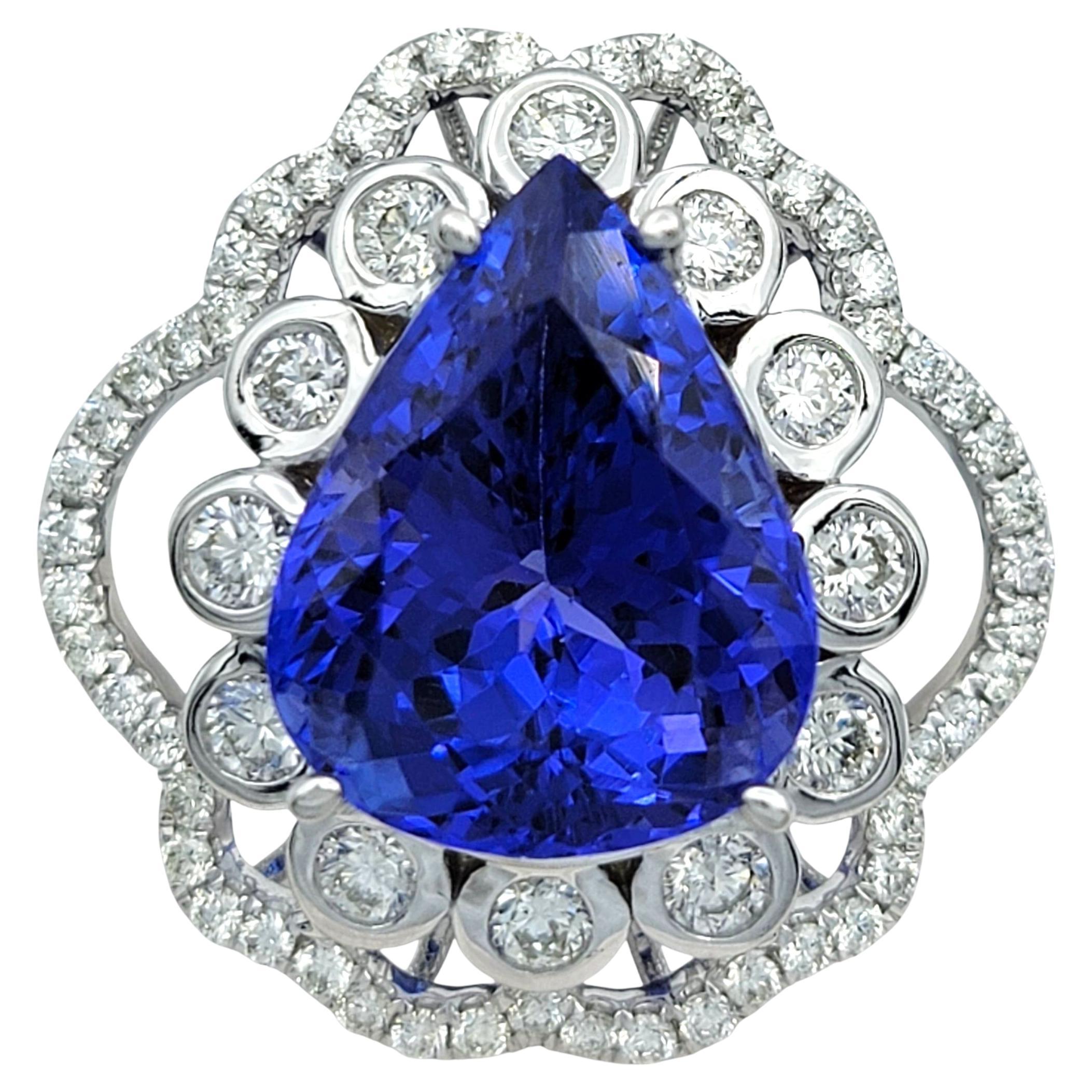 Bague cocktail en or blanc 14 carats de 7,18 carats avec Tanzanite taillée en poire et diamants