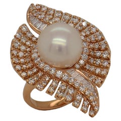 Used 7.18 Carat Pearl and Diamond Ring in 18 Karat Gold