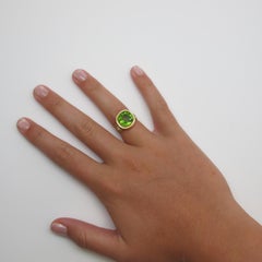 7.18 Carat Peridot with .05 Carat Diamonds 18 Karat Yellow Gold Ring