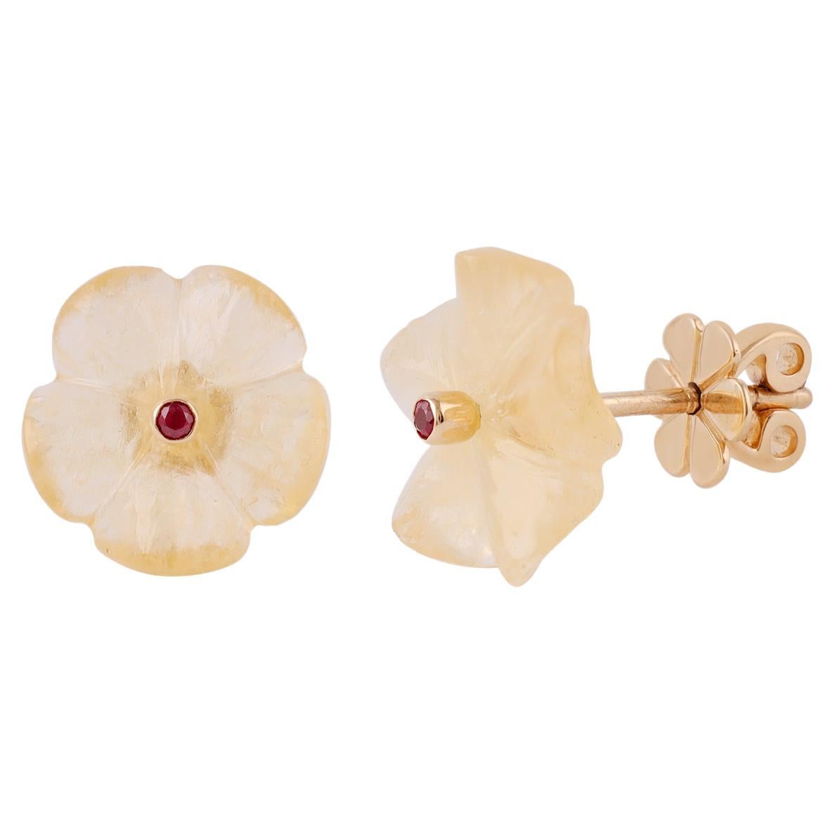 7.18 Carat Rose Quartz Stud Earrings in 18 Karat Gold For Sale