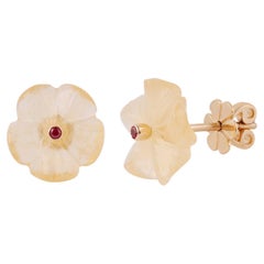 7.18 Carat Rose Quartz Stud Earrings in 18 Karat Gold