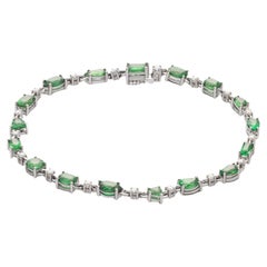 7.18 Carat Tsavorite and 0.38 Carat Diamond Bracelet in 18K White Gold