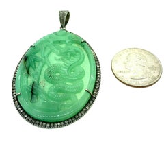 71.83 Carat Aventurine, 1.11 Carat Diamond Snake Pendant in Silver