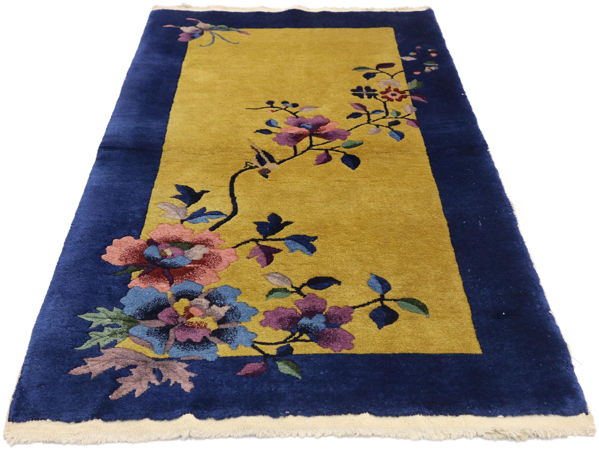 Hand-Knotted Antique Chinese Art Deco Style Rug Inspired by Walter Nichols