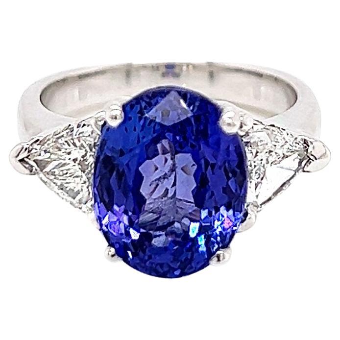 7.18 Total Carat Tanzanite and Diamond Three Stone Ladies Ring For Sale