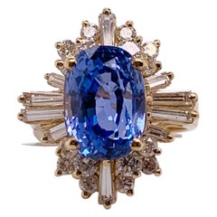 Vintage 7.19 Carat Blue Sapphire and Diamond Cocktail Ring