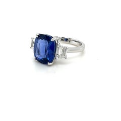 7.19 Carat Ceylon Sapphire & Diamond Three Stone Ring in Platinum