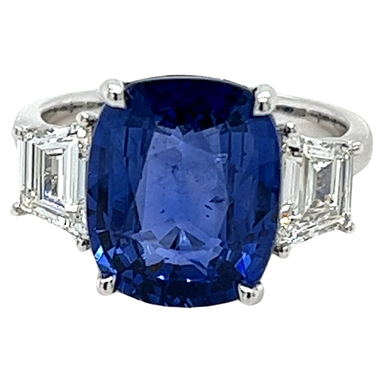 7.19 Carat Ceylon Sapphire & Diamond Three Stone Ring in Platinum For Sale