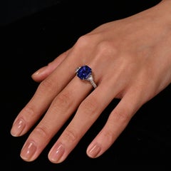 7.19 Carat Color Changing No Heat Ceylon Sapphire and Diamond Ring