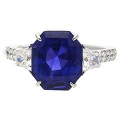 7.19 Carat Color Changing No Heat Ceylon Sapphire and Diamond Ring