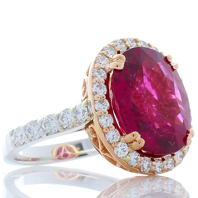 cushion cut rubellite and diamond ring