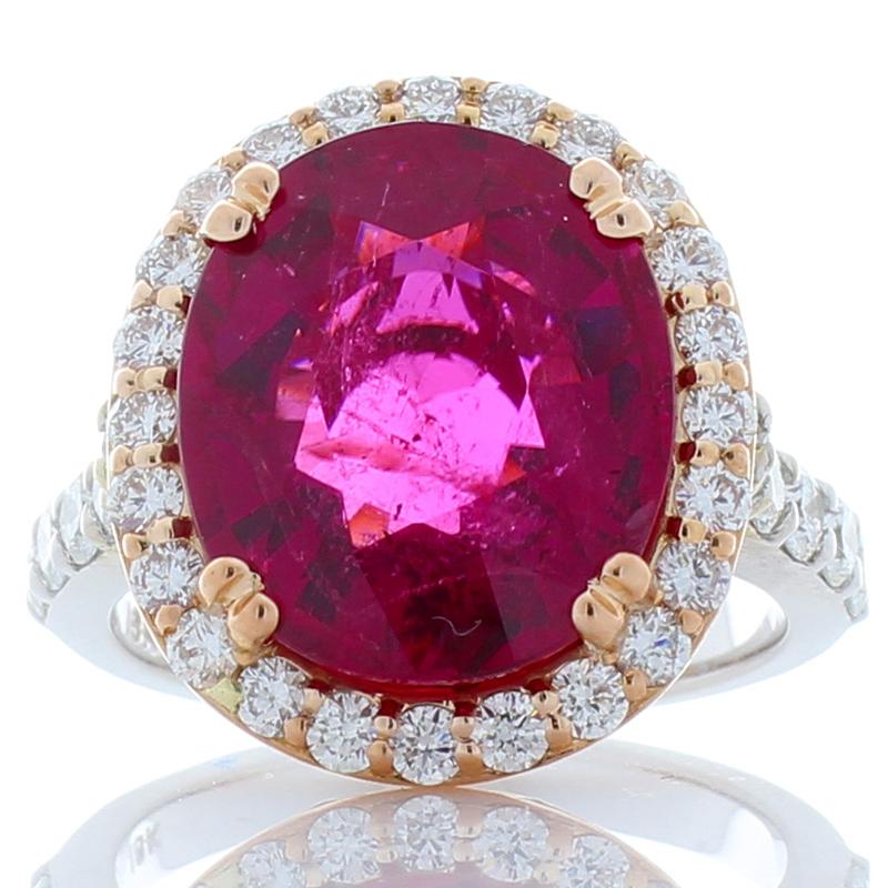 7.19 Carat Cushion Cut Rubellite & Diamond Cocktail Ring In 18K White Gold 1