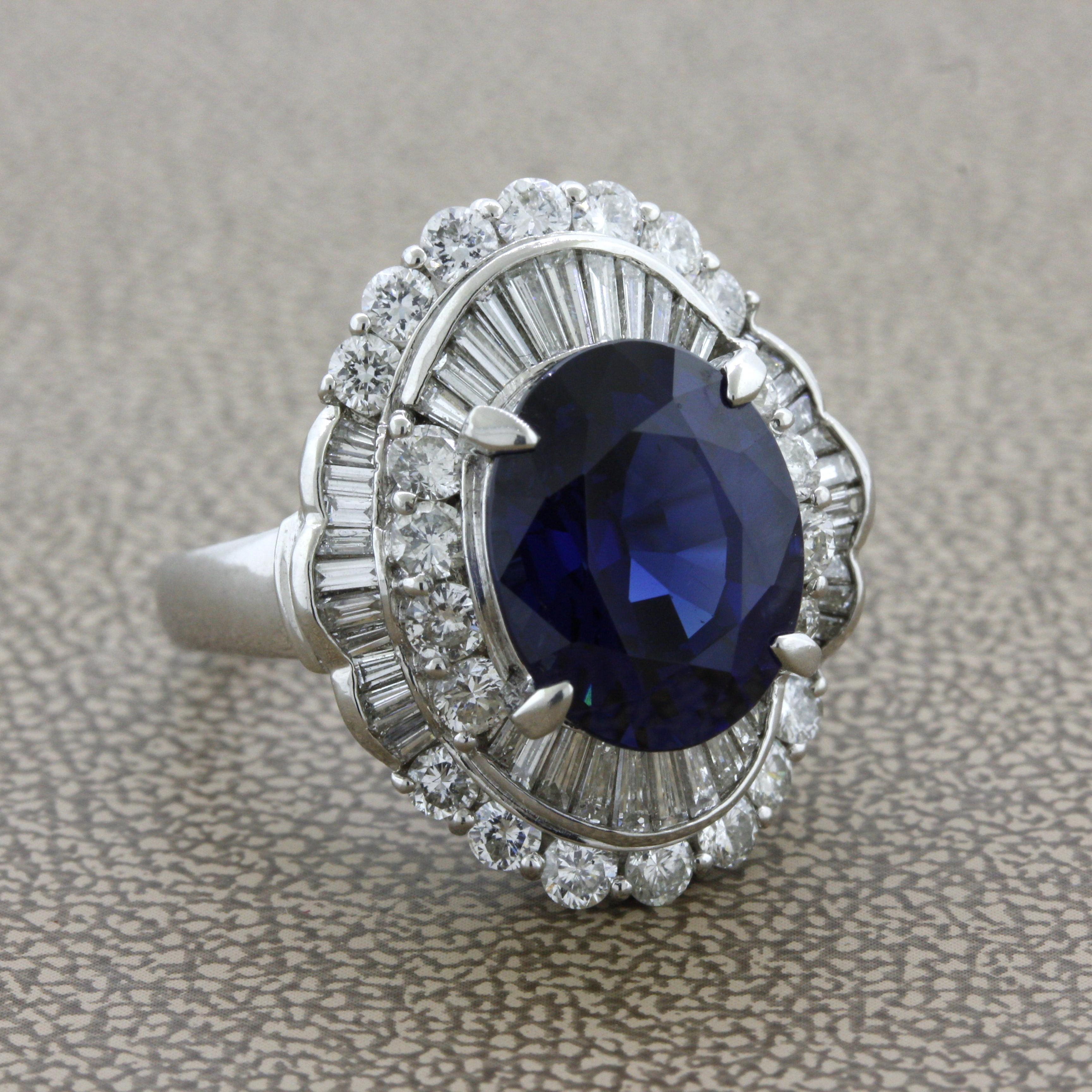 Women's 7.19 Carat No-Heat Sapphire Diamond Platinum Ring, GIA Certified For Sale