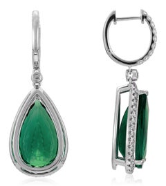 7.19 Ct. Green Emerald Dangle Pear Cut Diamond Earrings
