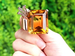 71.96 Carat Citrine and 1.05 Carat Diamond and 14k Yellow Gold Brooch - Vintage