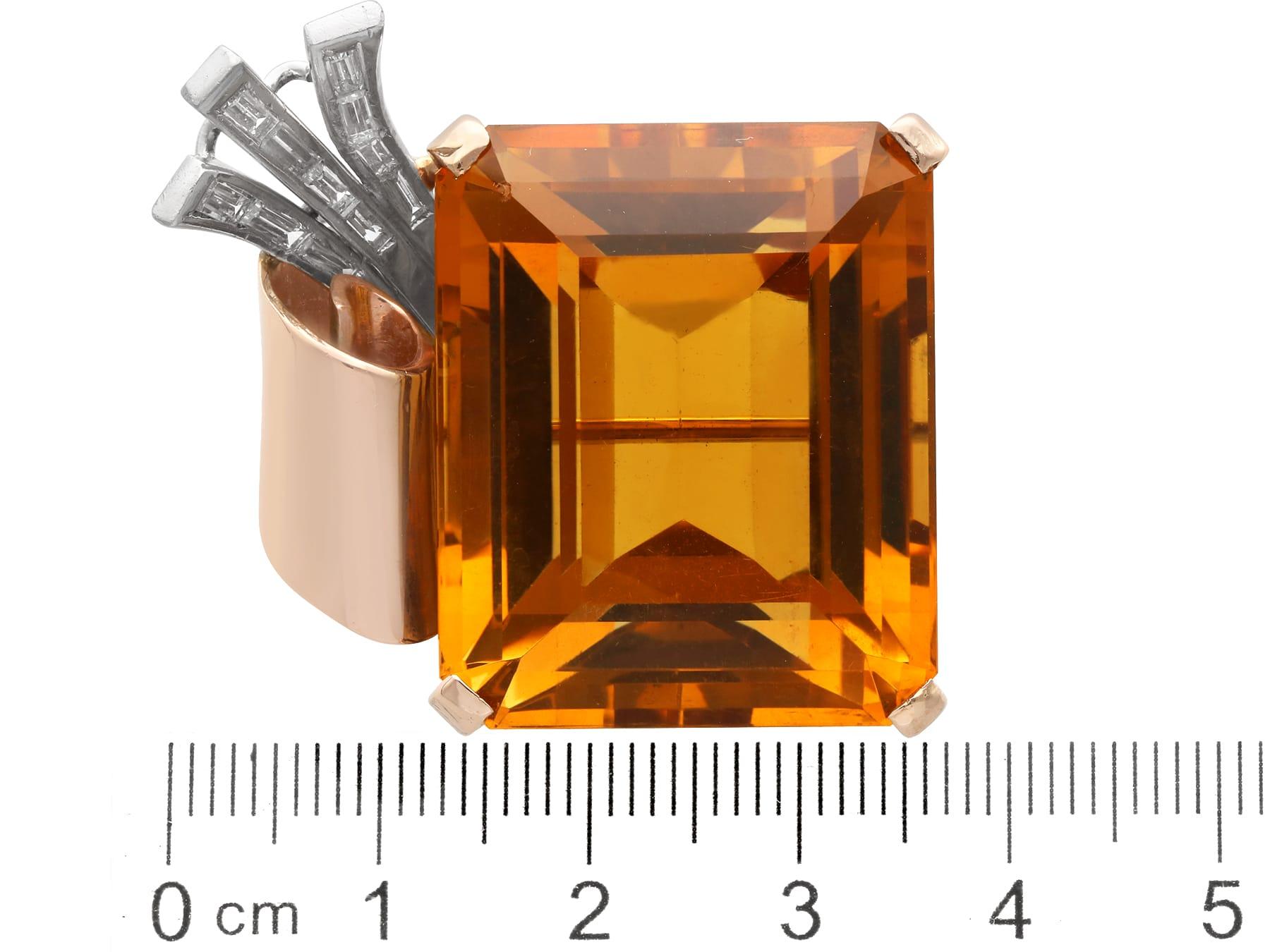 Broche de oro amarillo de 14k y citrino de 71,96 quilates y diamantes de 1,05 quilates - Vintage en venta 2