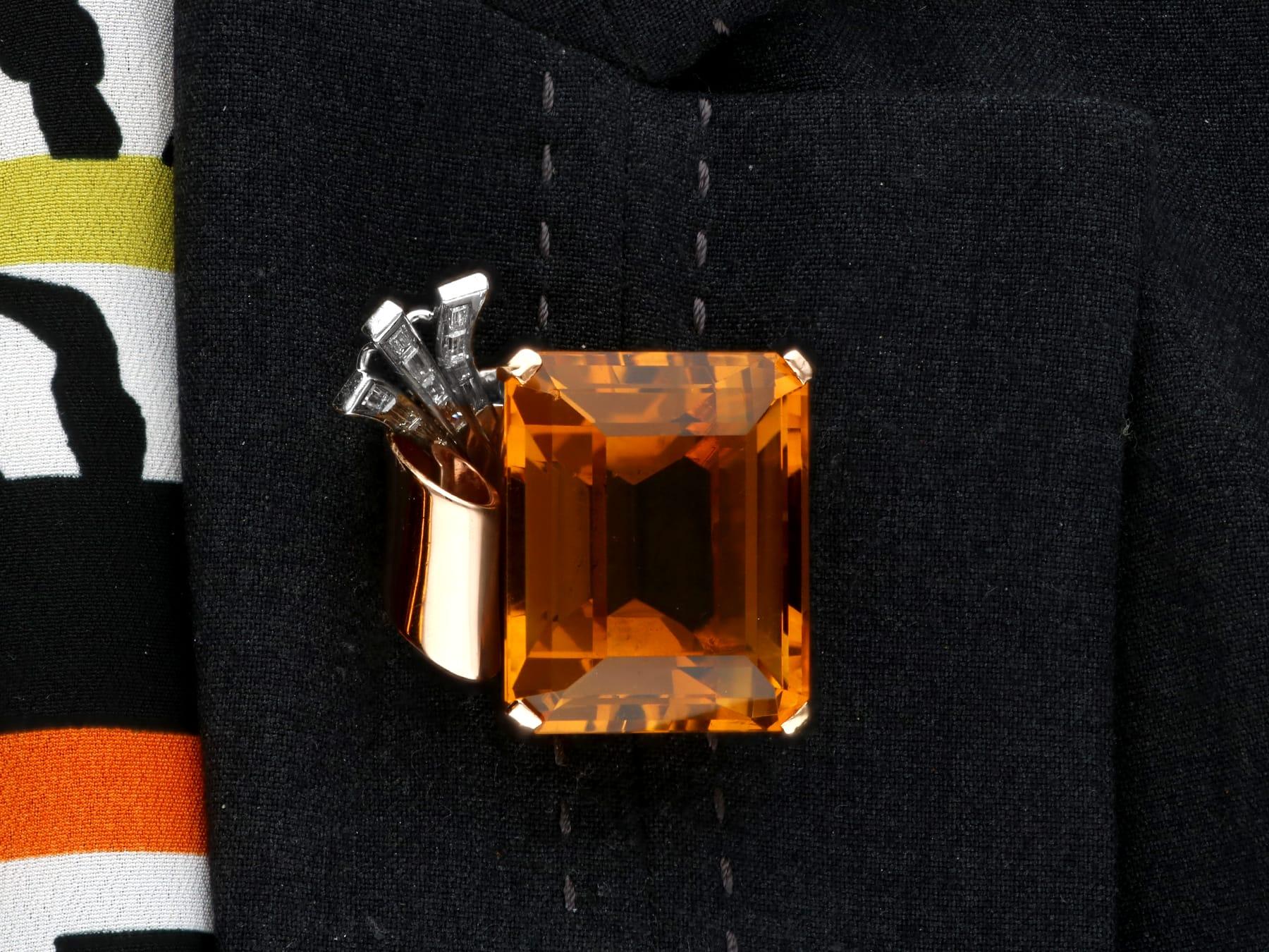 Broche de oro amarillo de 14k y citrino de 71,96 quilates y diamantes de 1,05 quilates - Vintage en venta 4