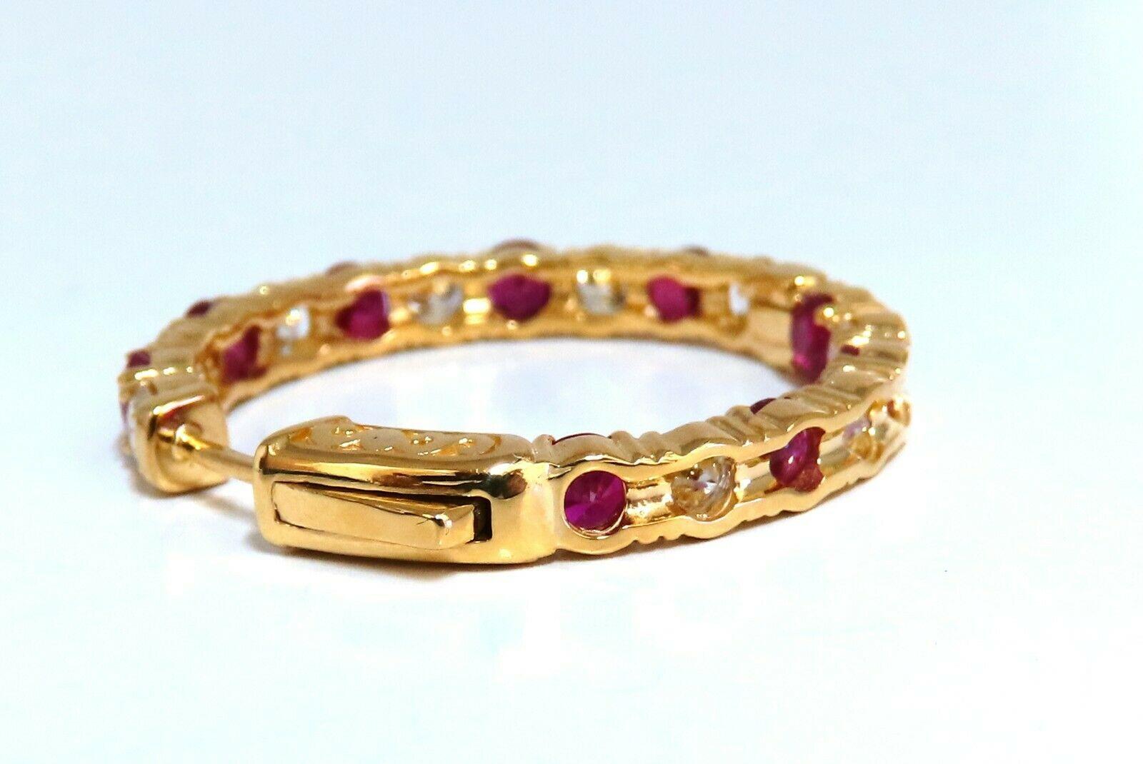 7.19ct Natural Ruby Diamonds Hoop Earrings 14kt Yellow Gold Inside Out For Sale 1