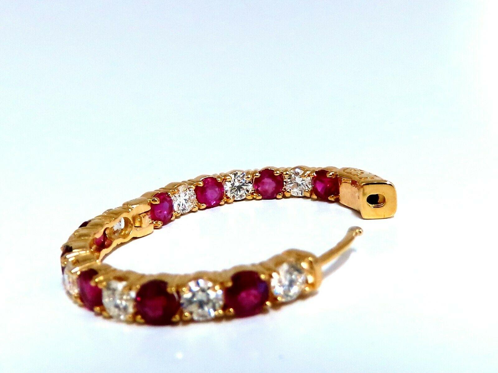 7.19ct Natural Ruby Diamonds Hoop Earrings 14kt Yellow Gold Inside Out For Sale 2