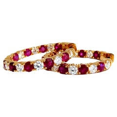 7.19ct Natural Ruby Diamonds Hoop Earrings 14kt Yellow Gold Inside Out