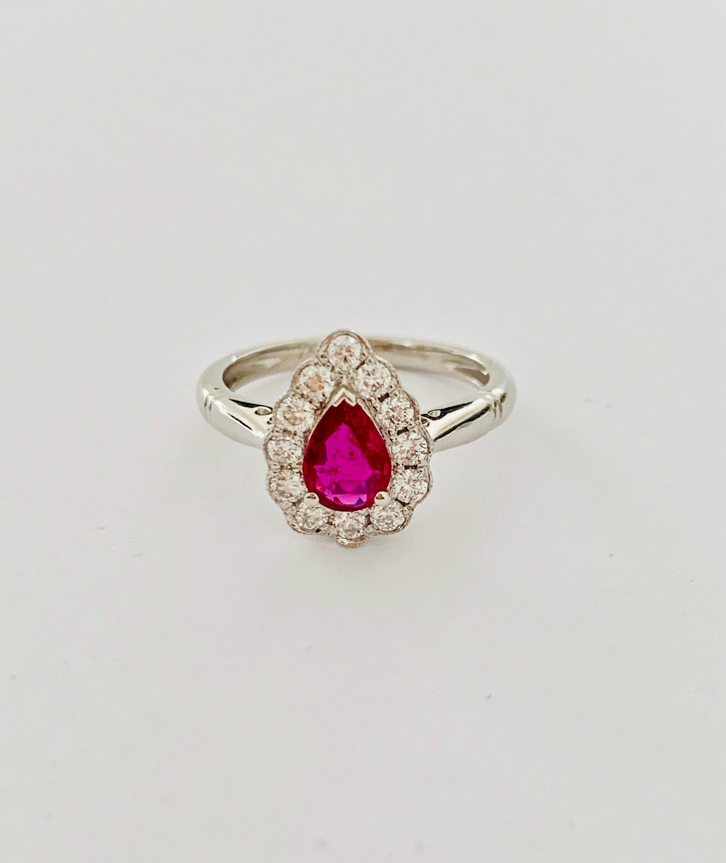 .71 Carat Pear Cut Ruby Set in 0.36 Carat Diamond Surround of 18 Carat Gold In New Condition For Sale In Chislehurst, Kent