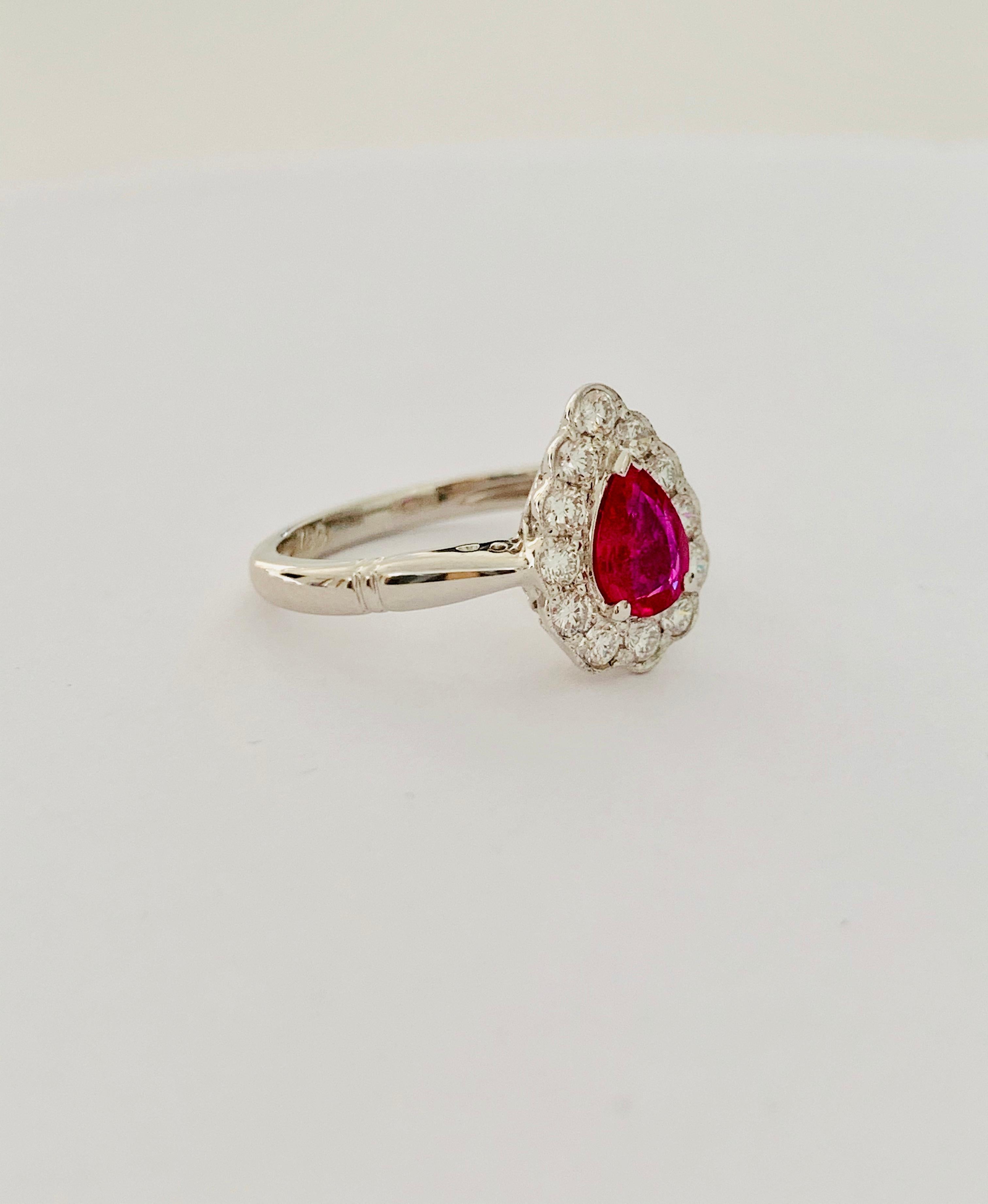 .71 Carat Pear Cut Ruby Set in 0.36 Carat Diamond Surround of 18 Carat Gold For Sale 4