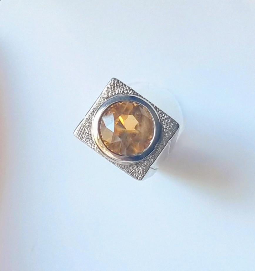 7.1ct Round Yellow Citrine Rhodium Sterling Silver Signet Ring 7