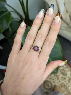 7.1cts East - West Star Ruby Ring with Natural Diamonds Accents: Solid 14k Gold