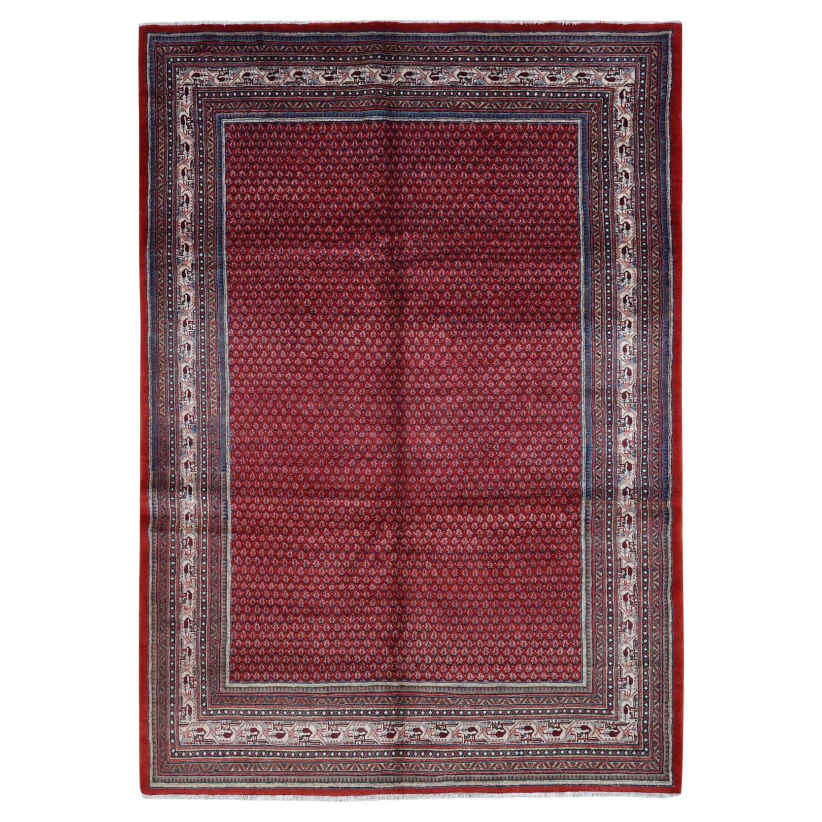 7'1"x10'8" Fire Brick Red, New Persian Sarouk Mir Pure Wool Hand Knotted Rug
