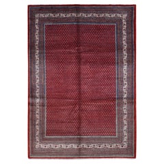 7'1"x10'8" Fire Brick Red, nouveau tapis persan Sarouk Mir en pure laine nouée à la main