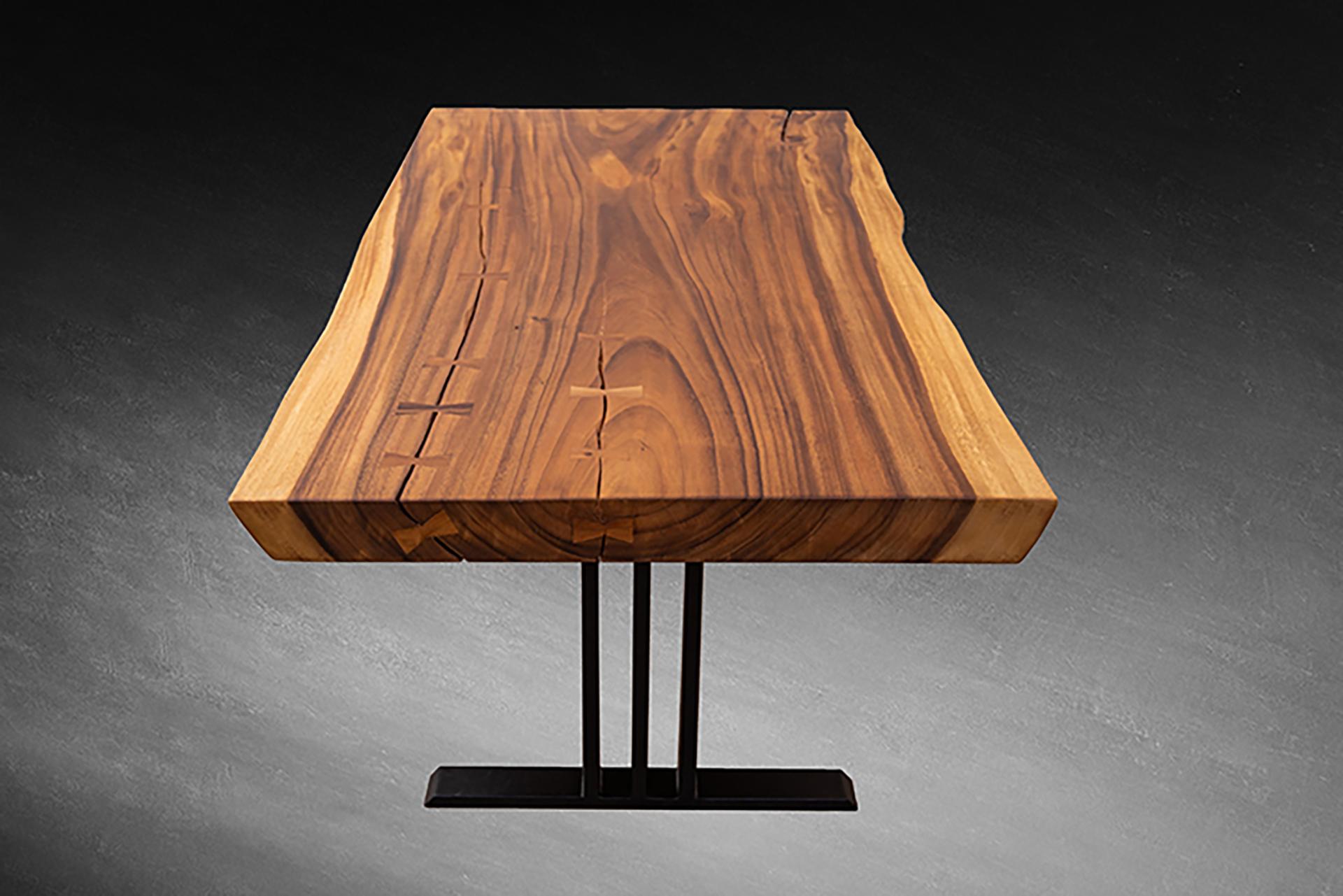 Hand-Crafted Acacia Live Edge Limited Edition Slab Table in Smooth Natural Acacia For Sale