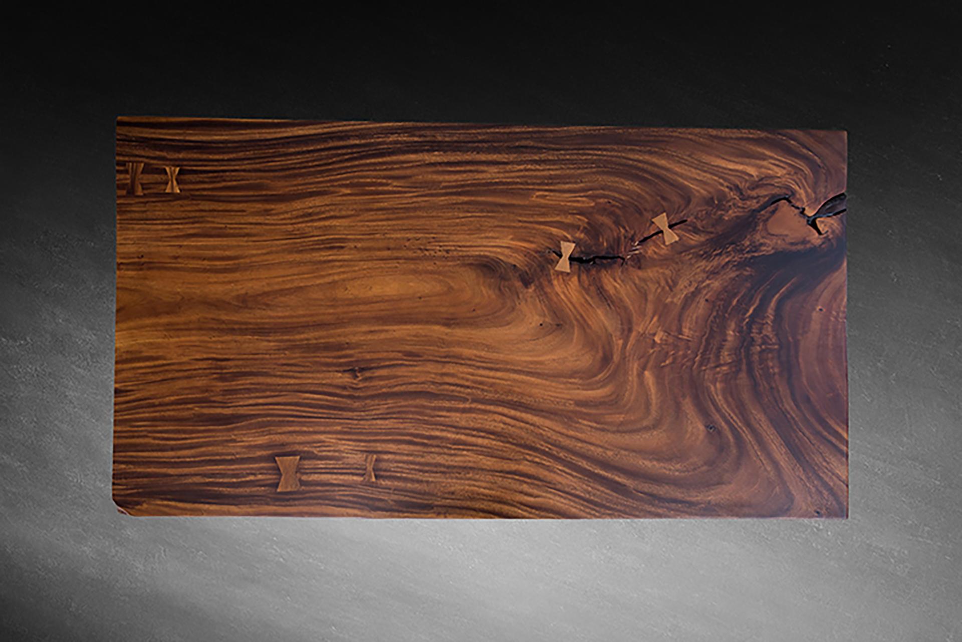 Hand-Crafted Acacia Mission Limited Edition Slab Table in Smooth Milk Chocolate For Sale