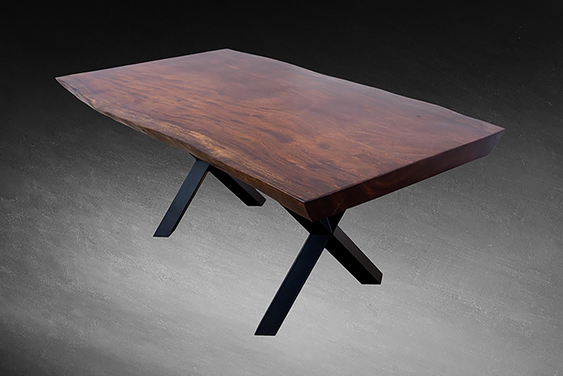 Thai Acacia Live Edge Limited Edition Slab Table in Smooth Dark Chocolate For Sale
