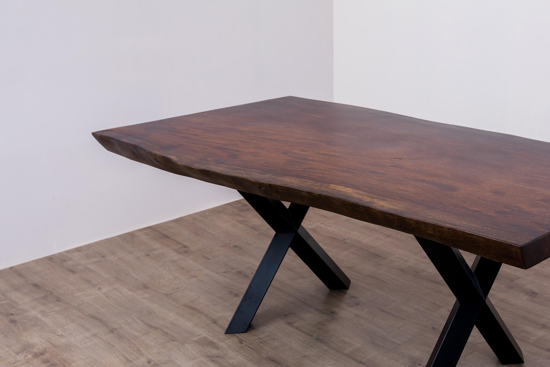 Hand-Crafted Acacia Live Edge Limited Edition Slab Table in Smooth Dark Chocolate For Sale