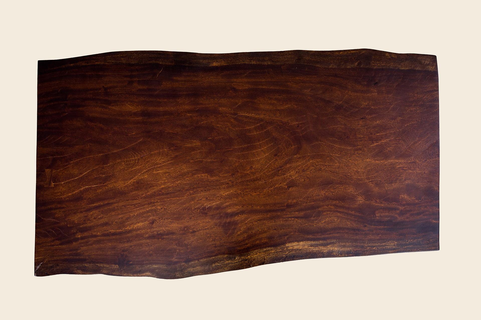 Contemporary Acacia Live Edge Limited Edition Slab Table in Smooth Dark Chocolate For Sale