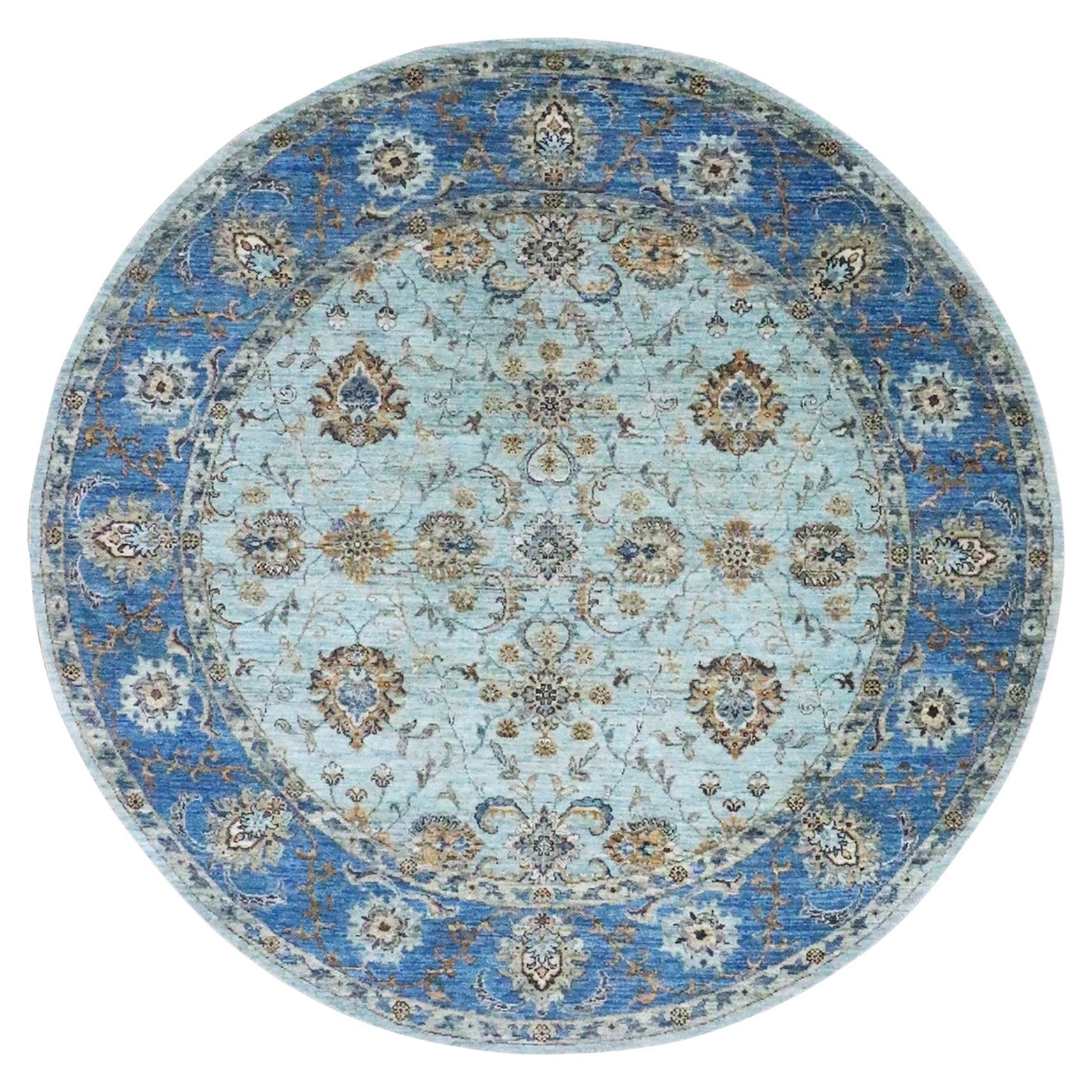 7
1 "x7
1" Sky Blue All Over Shah Abbas Flower Design Tappeto rotondo in lana annodato a mano