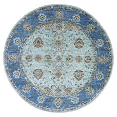 7
1 "x7
1" Sky Blue All Over Shah Abbas Flower Design Tappeto rotondo in lana annodato a mano
