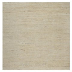 7'1"x7'1" White Hand Knotted Modern Plain Design Lori Buft Pure Wool Square Rug