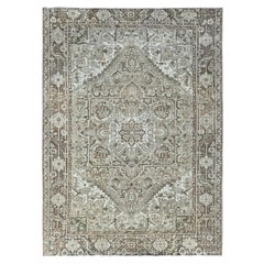 7'1 "x9'8" Beige Vintage et usé Persian Heriz Hand Knotsted Wool Oriental Rug