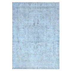Vintage 7'1"x9'9" Corydalis Blue Distressed Clean Wool Hand Knotted Tabriz Oriental Rug