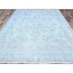 7'1"x9'9" Corydalis Blue Distressed Clean Wool Hand Knotted Tebraz Oriental Rug