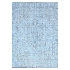 7'1"x9'9" Corydalis Blue Distressed Clean Wool Hand Knotted Tebraz Oriental Rug