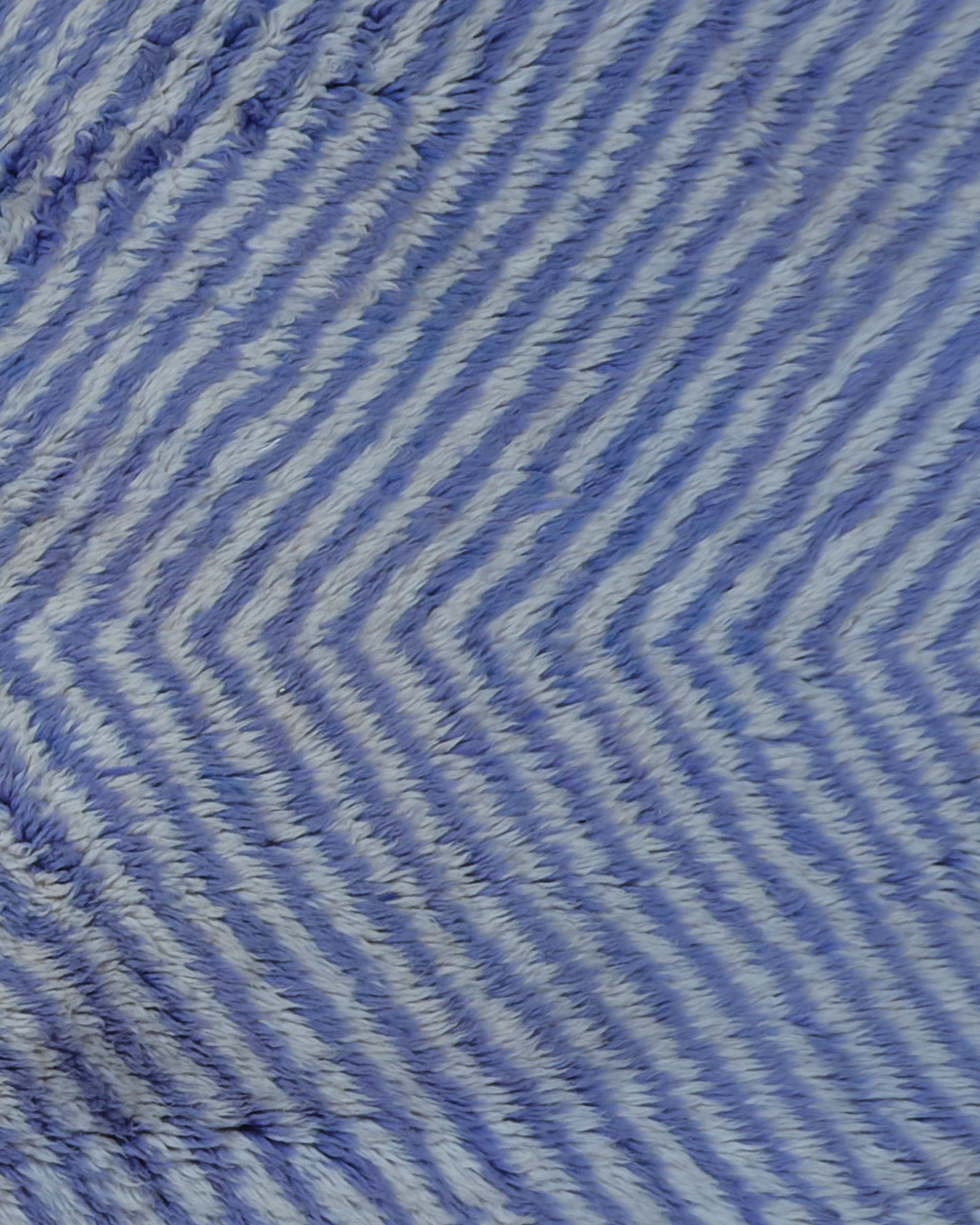 Hand-Crafted 7’2 1/2” x 9’5” Marlin Blue, Ivory Handmade Moroccan Wool Beni M’rirt Rug For Sale