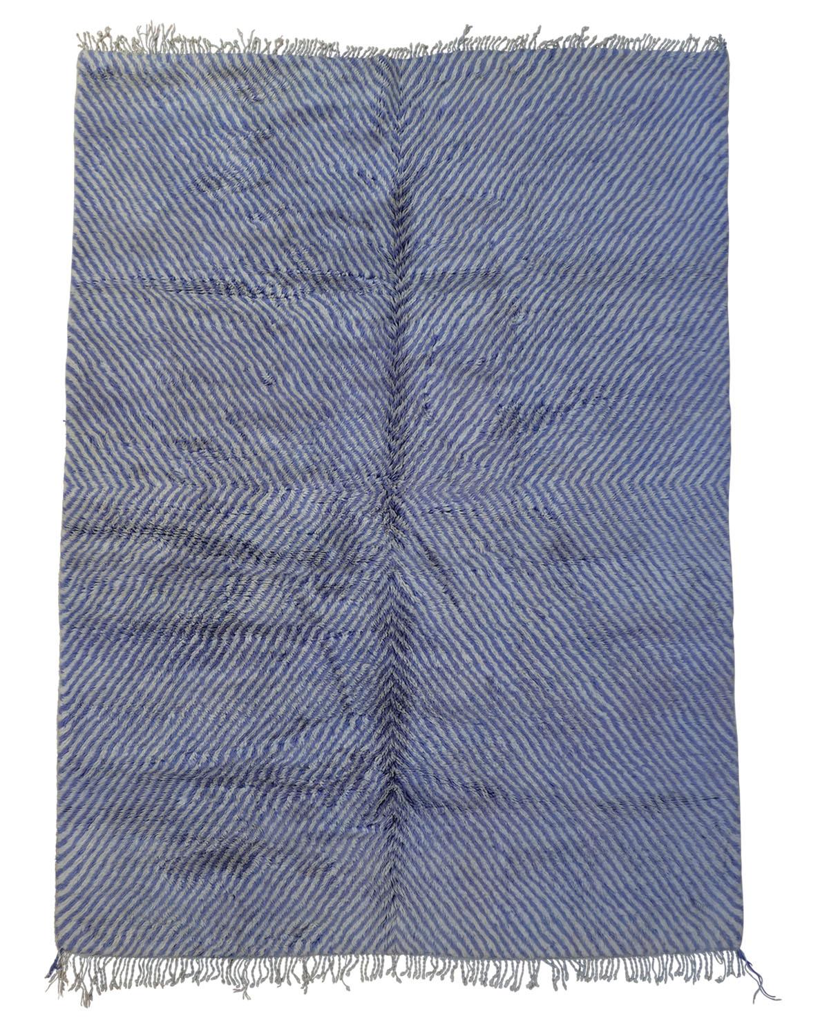 7’2 1/2” x 9’5” Marlin Blue, Ivory Handmade Moroccan Wool Beni M’rirt Rug For Sale