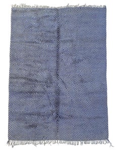7’2 1/2” x 9’5” Marlin Blue, Ivory Handmade Moroccan Wool Beni M’rirt Rug